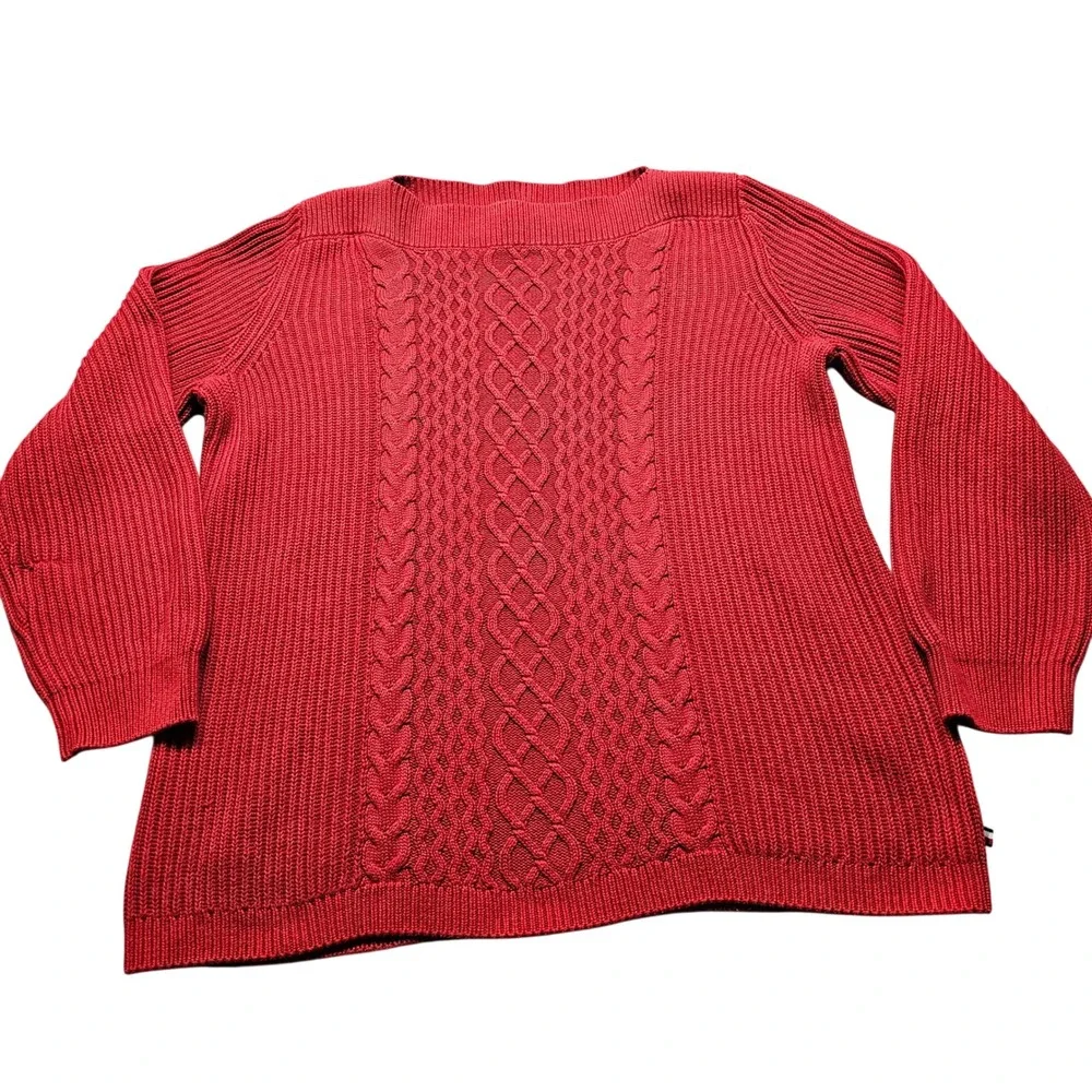 Tommy Hilfiger Cable Knit Sweater Womens XL Red Cotton Blend TJHHAK599B Pullover